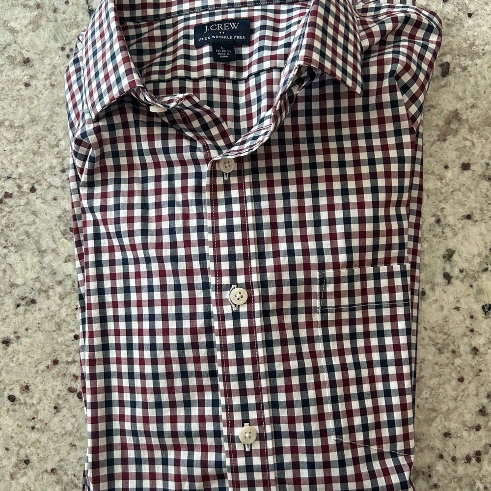 J. Crew Men's Plaid Shirt - Burgundy, Navy, White